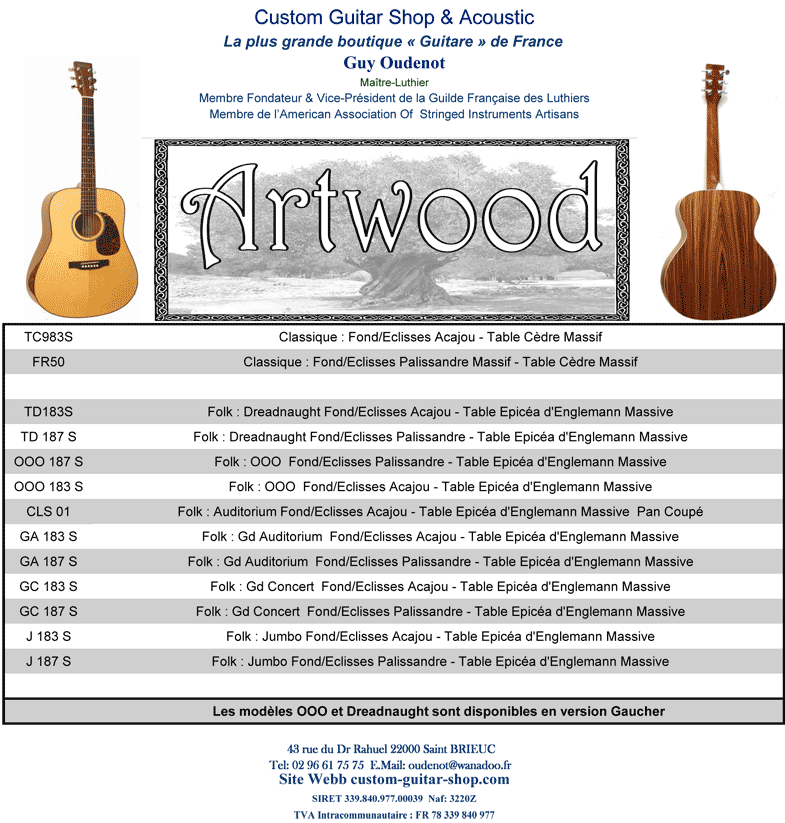 Guitares Artwood - Custom Guitar Shop - laguitare.com